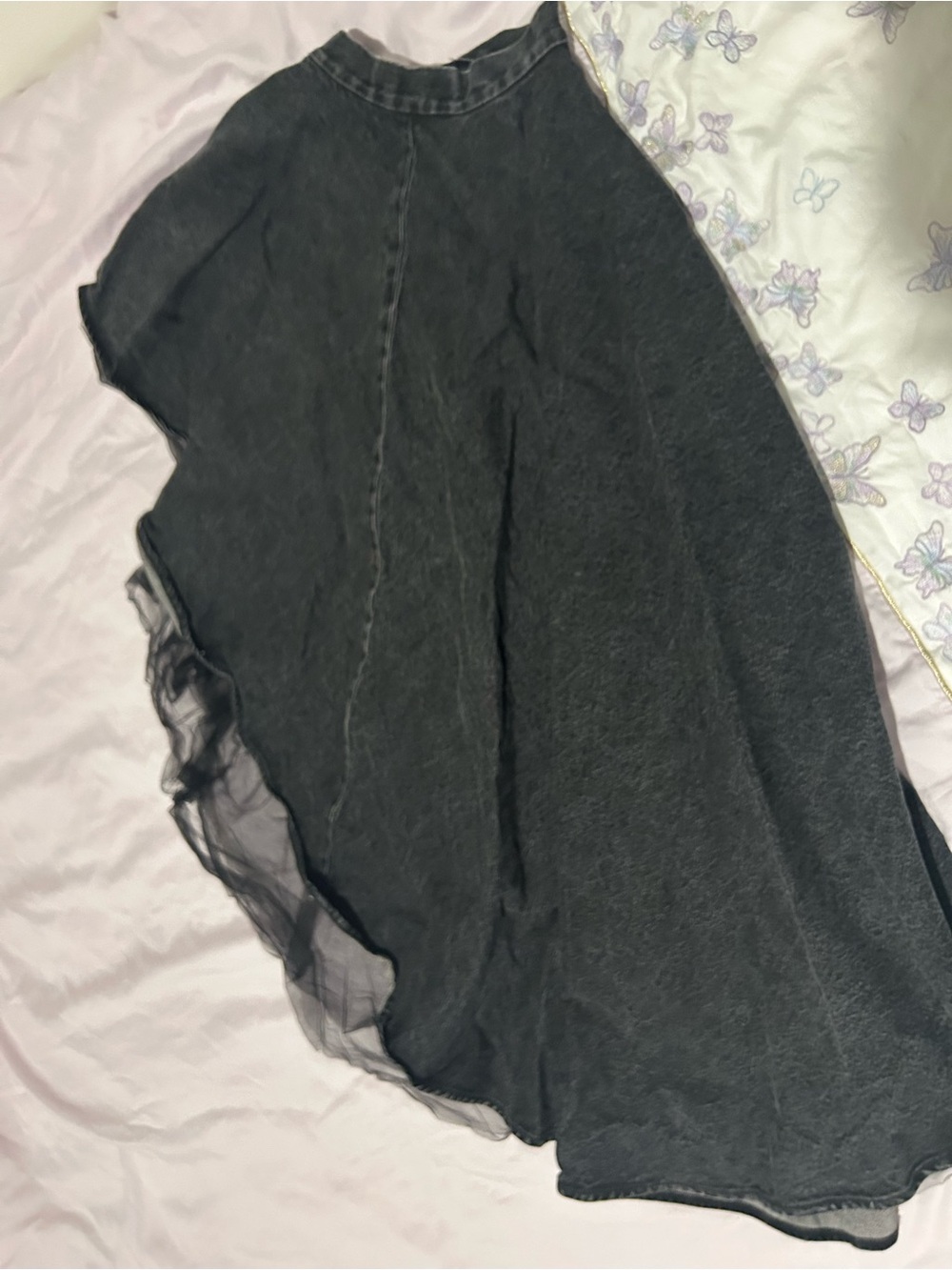 Miss Sixty Contrast Mesh Ruffle Denim Skirt